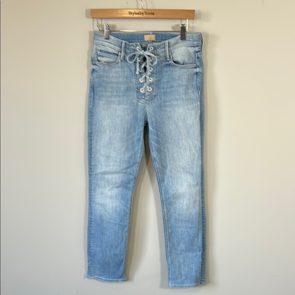 MOTHER The Lace Up Dazzler Ankle Tinge Light Wash High Waist Sz 29 - Picture 2 of 15